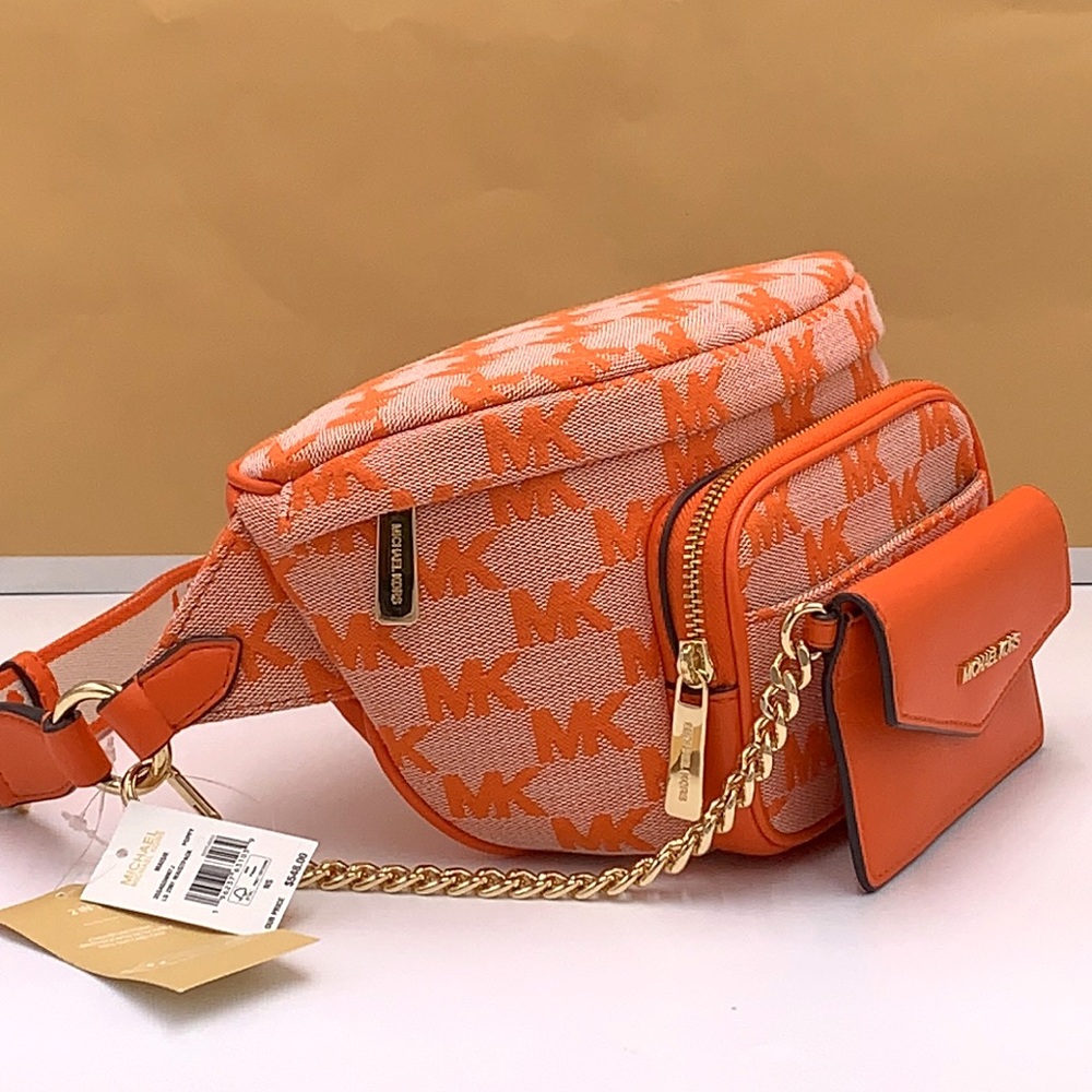 MICHAEL KORS Maisie Large Logo 2-in-1 Sling Waist Fanny Pack Crossbody Poppy NWT - Picture 10 of 16